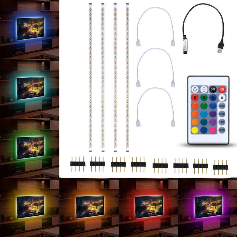 4pcs 50cm 5050 USB Powered RGB Color Change LED Strip Computer USB TV Backlight