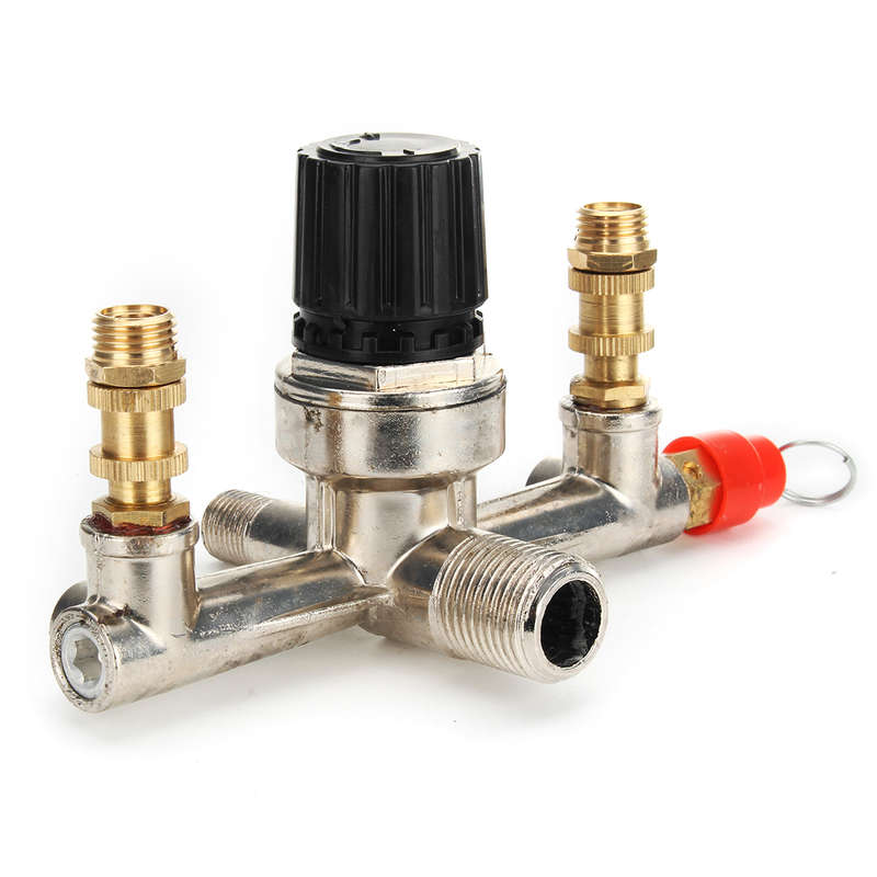 Zinc Alloy Air Compressor Double Outlet Tube Pressure Regulator Valve Fitting A