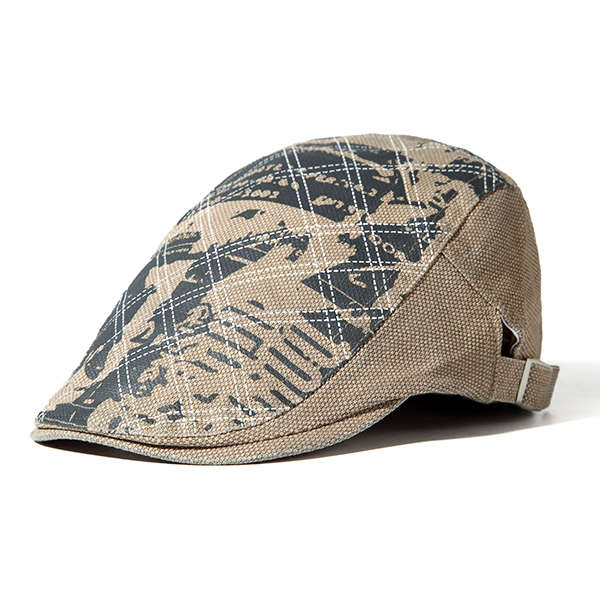 Men Grid Cotton Beret Cap Printed Adjustable Foward Hat Casual Outdoor Visor Ha