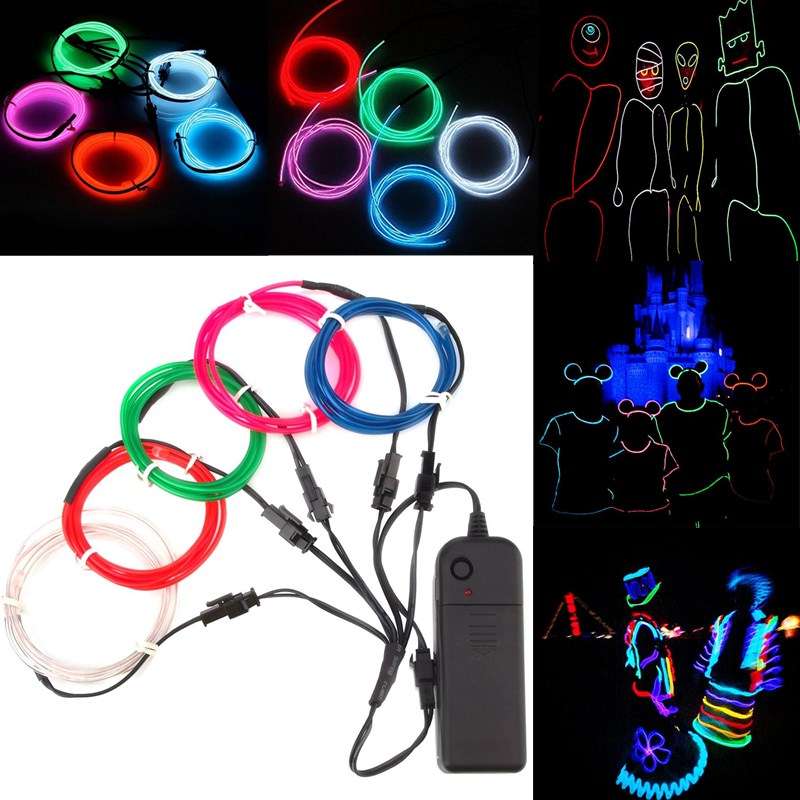 ARILUX Battery Powered 5PCS 1M Multicolor DIY Glow EL Wire Strip Light for Hall