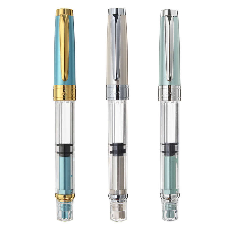 Wingsung 3008 Transparent Fountain Pen 0.38mm EF Nib Gold/Silver Clip Student S