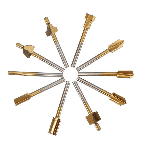 10Pcs 3mm Titanium Coated HSS Router Bit Set 3mm Shank Burr Rotary File Wood Mi