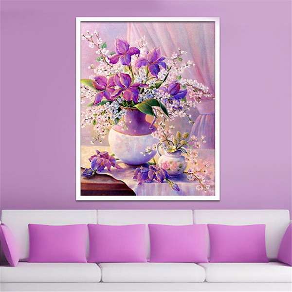 30x40CM 5D Diamond Painting DIY Purple Vase Flowers Cross Stitch Embroidery Wal