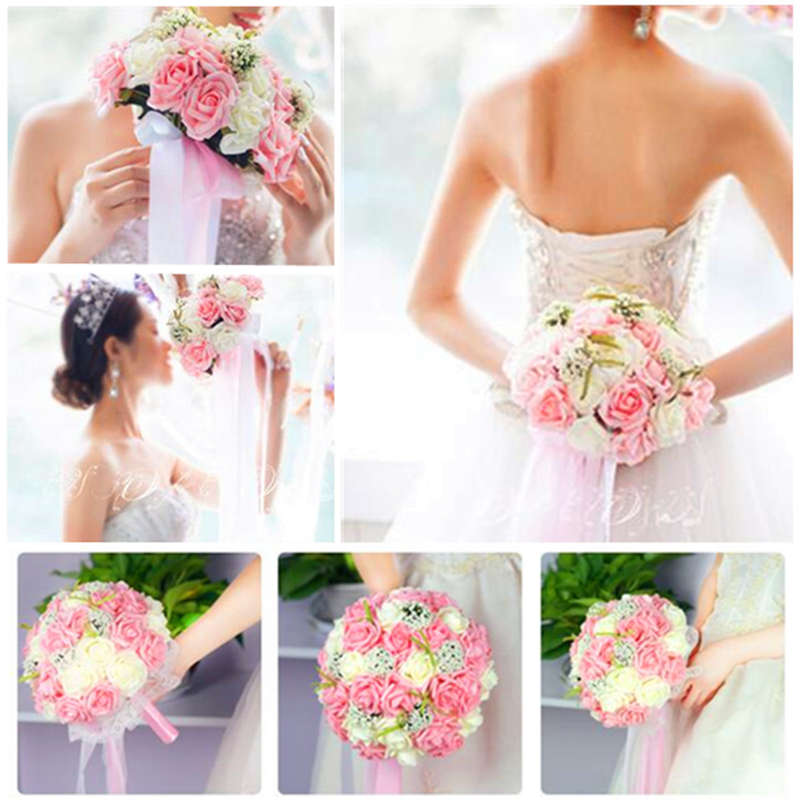 Handmade Rose Flower Artificial Flowers Bridal Wedding Bouquet Brooch Crystal P