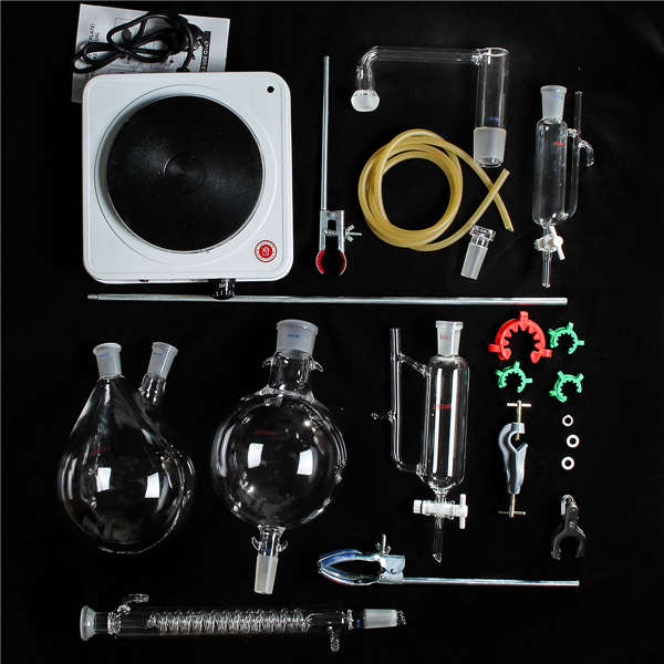 Glass Steam Distillation Lab Apparatus Essential Oil Extraction Kit 1500mW Stov
