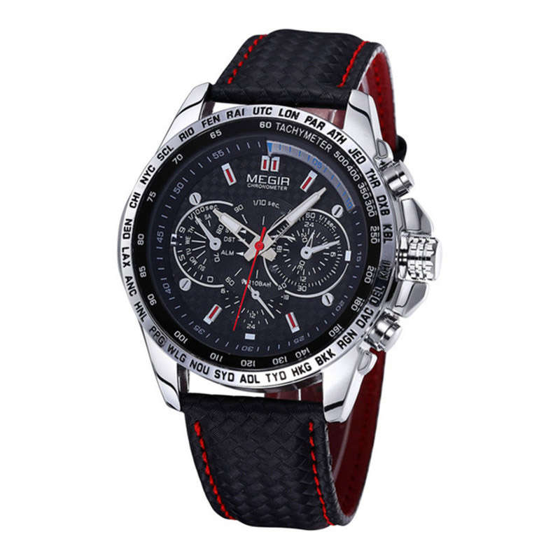 MEGIR 1010 Brand Men Watch Alloy Case Leather Strap Lumious Male Sport Casual Q