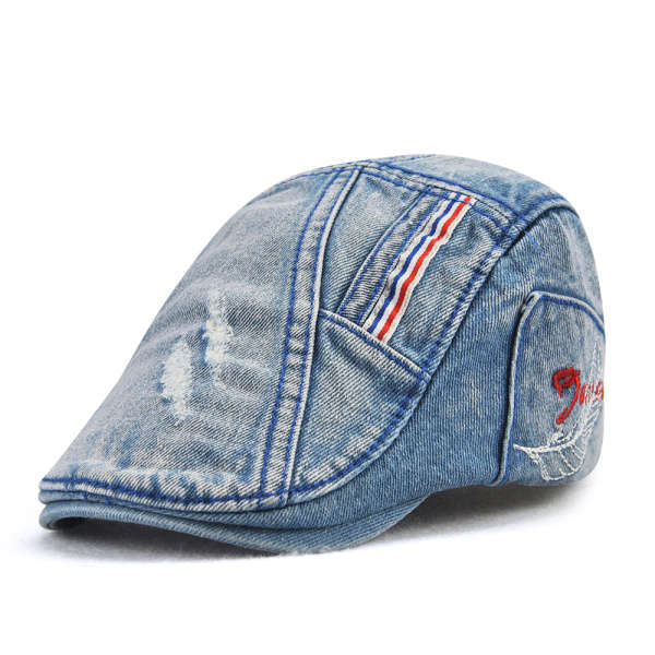 Kids Boys Stripes Cotton Blue Beret Caps Adjustable Outdoor Sport Sunscreen Chi