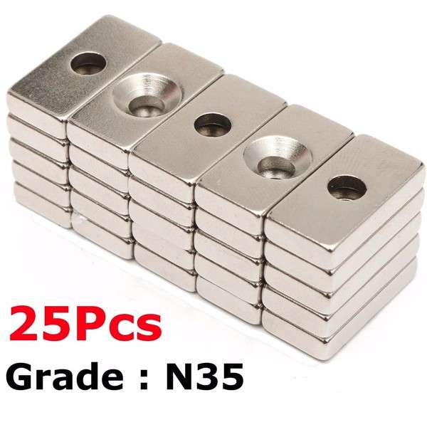 25pcs N35 20x10x4mm Block Countersunk Magnets With 5mm Hole Rare Earth Neodymiu