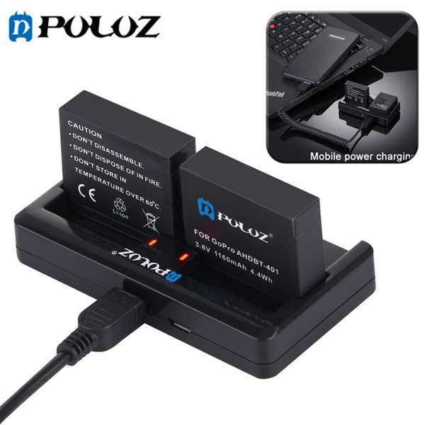 PULUZ 2-channel Charger for Gopro Hero 4 3 AHDBT-301 AHDBT-201 AHDBT-401