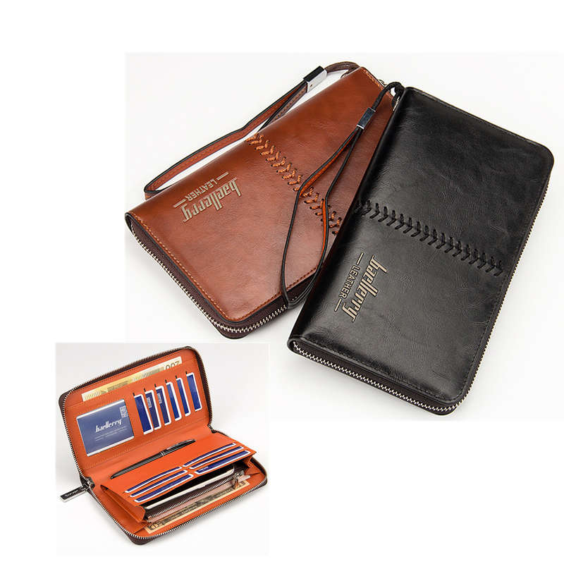 Baellerry Leather Men Zip Clutch Wallet Purse Phone Bag Credit Card Holder for