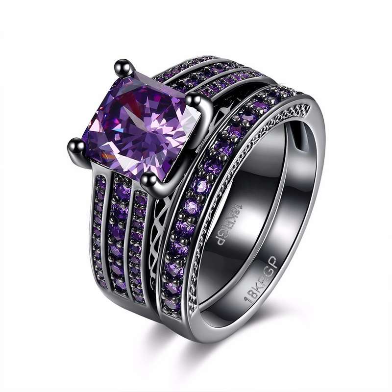 INALIS 2 Pcs Gun Black Plated Retro Zircon Full Rhinestone Ring Crystal Diamond
