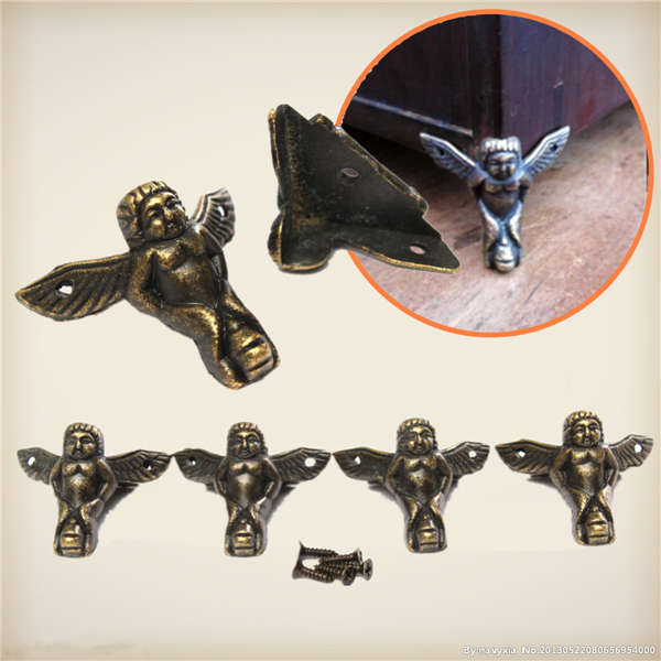 4Pcs Antique Brass Jewelry Chest Wood Box Decoration Feet Leg Corner Protector