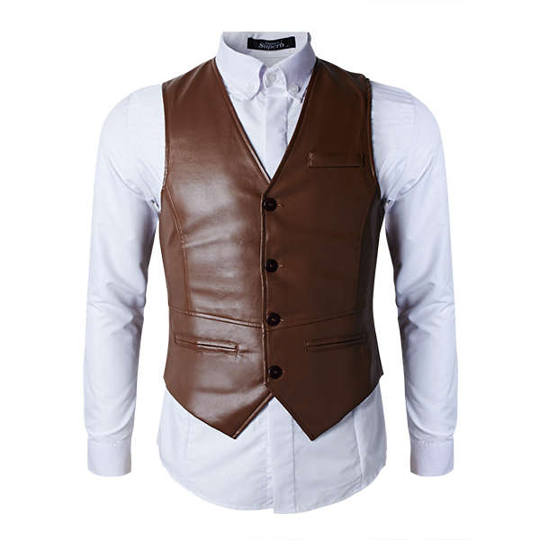 Fashionable Casual PU Leather Vest Mens Slim Fit Black Brown Joker Vest