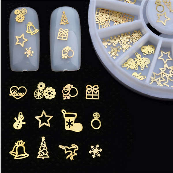 Christmas Golden Nail Art Stickers Tips Manicure DIY Decoration Round Wheel