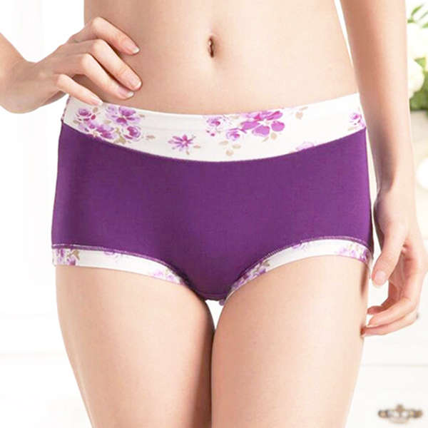 Woman Comfy Bamboo Fiber Floral Printing Panties Healthy Breathable Underwear