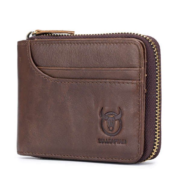 Bullcaptain Zip Around Wallet RFID Blocking Secure Leather Card Holder Wallet f
