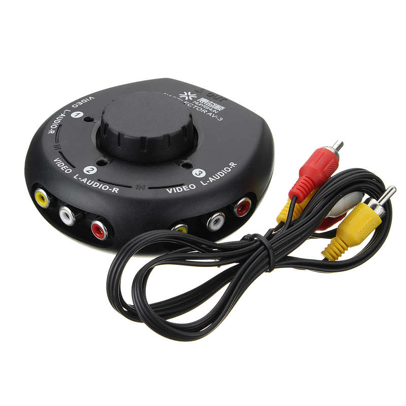 3 Way Audio Video AV Signal RCA Cable Switch TV Selector Box Splitter