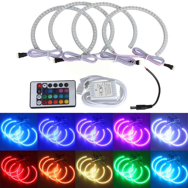 4PCS RGB LED Angel Eyes Halo Ring Lights with Remote for BMW E36 E38 E39 E46 M3