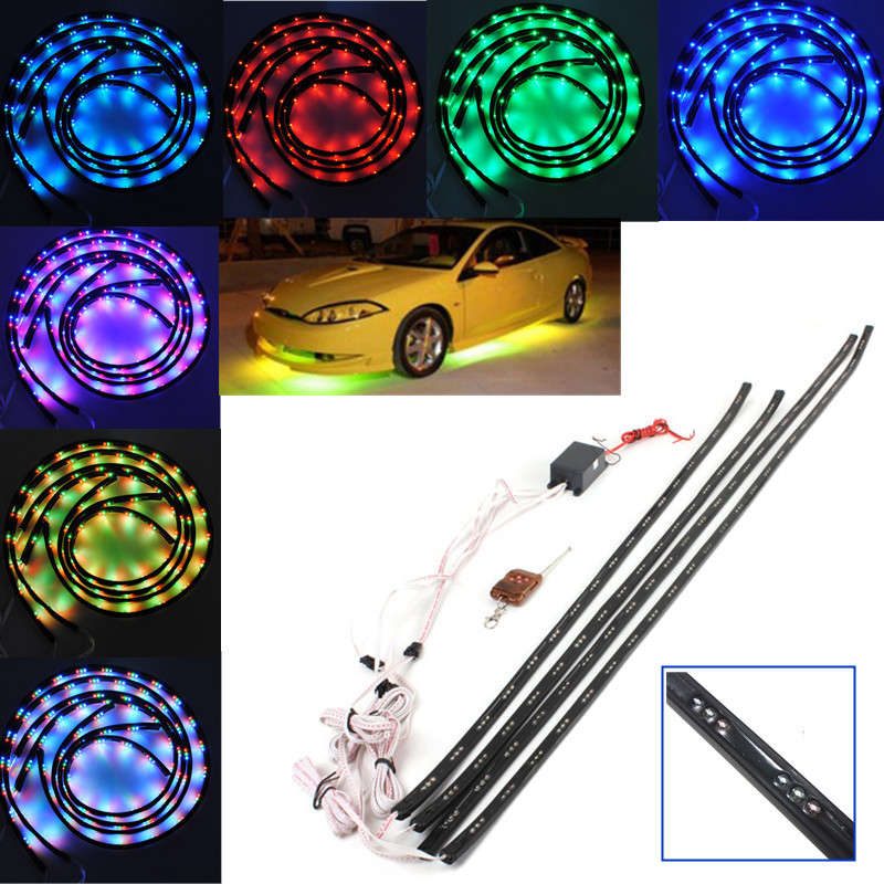 7 Color 252 LED 4 Strip Tube Under Car Glow Body Neon Decoration Light Kit with