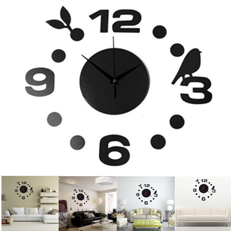 DIY Fashionable Large Wall Clock Home Office Room Decor 3D Mirror Surface Stick