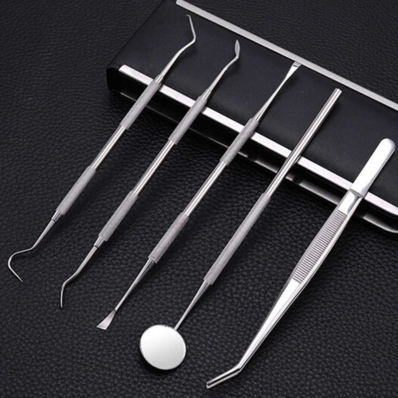 5pcs Handle Stainless Dental Tool Kit Dentist Teeth Clean Hygiene Picks Mirror
