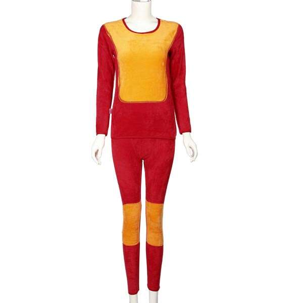 Women Red Golder Thick Double Layer Warm Winter Thermal Underwear Suit