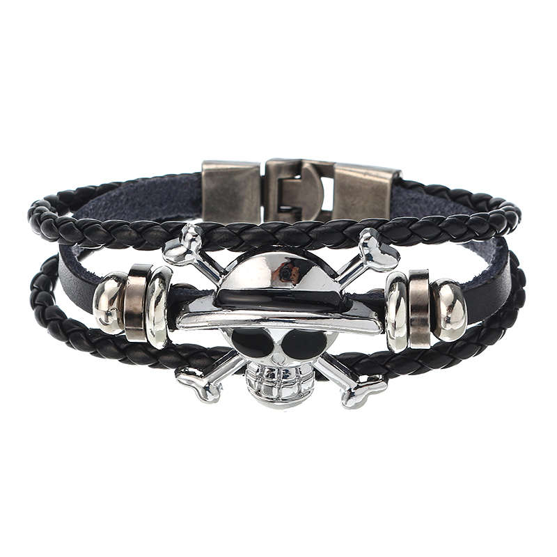 Unisex Punk Rock Skull Leather Bracelet Multilayer Bangle Wristband Halloween G