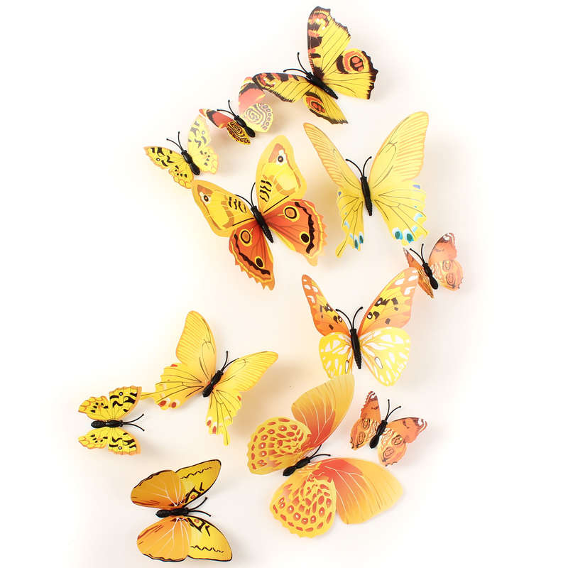 12Pcs 3D Yellow Butterfly Wall Stickers Art Decals Home Wedding Party Decoration