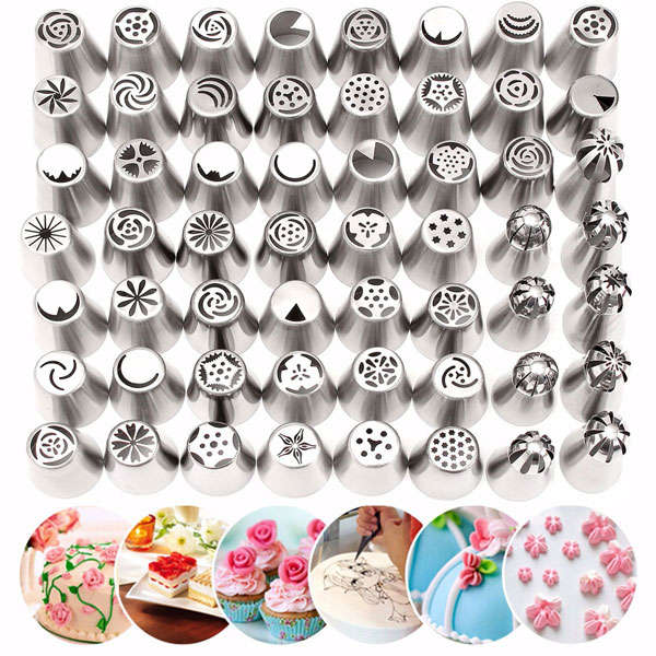 56Pcs Stainless Steel Russian Tulip Flower Icing Piping Nozzles Pastry Cake Dec