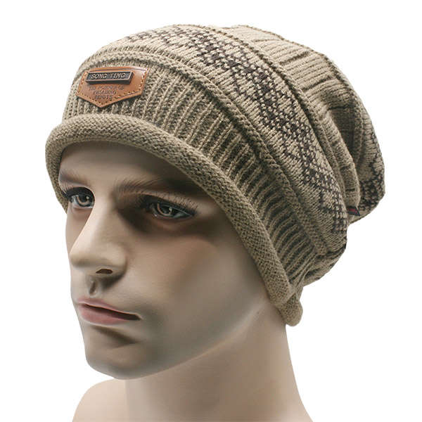 Unisex Knitted Slouch Beanie Hat Coral Fleece Linen Double Layers Elastic Mouta
