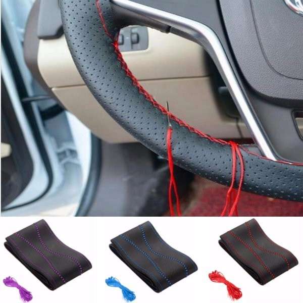 Universal Max 38cm Diameter DIY PU Leather Car Steering Wheel Covers with Needl