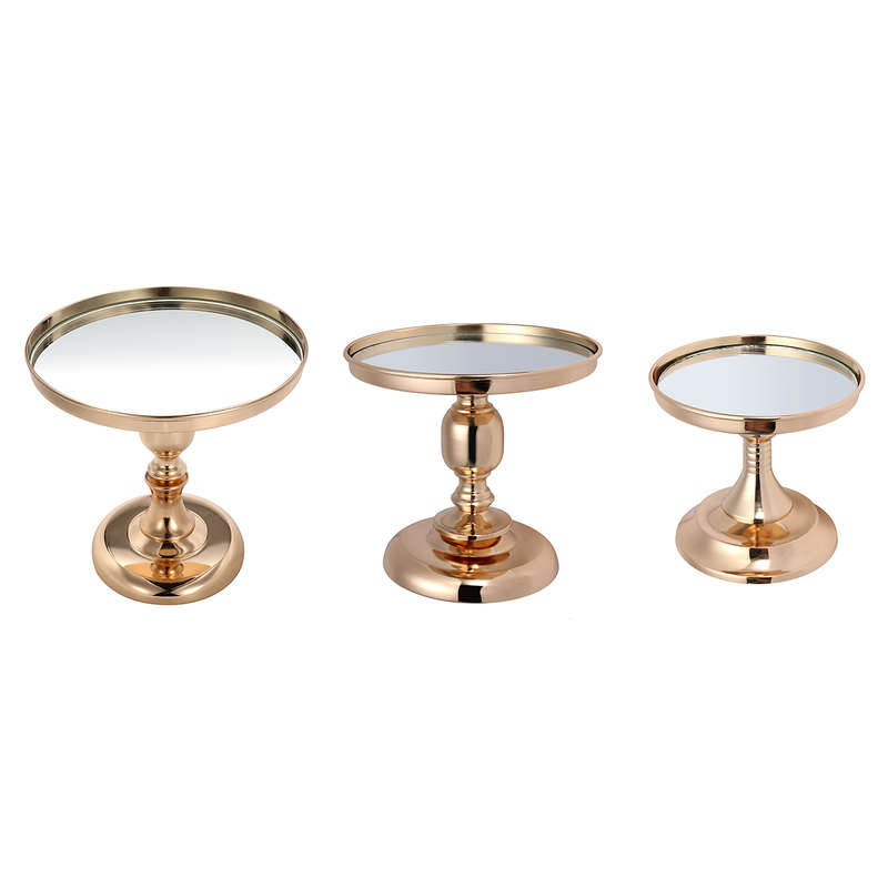 Gold Plated Mirror Cake Pan Stand Glass Round Wedding Display Pedestal 8 10 12