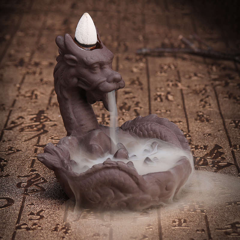 Backflow Incense Cone Burner Holder Dragon Purple Clay Fragrance Fragrant Cense