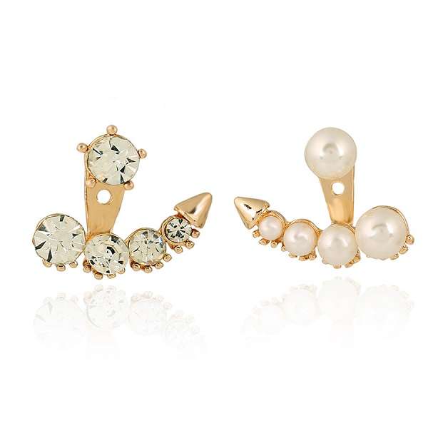 Korean Asymmetric Pearl Crystal Rhinestone Ear Stud Earrings For Women