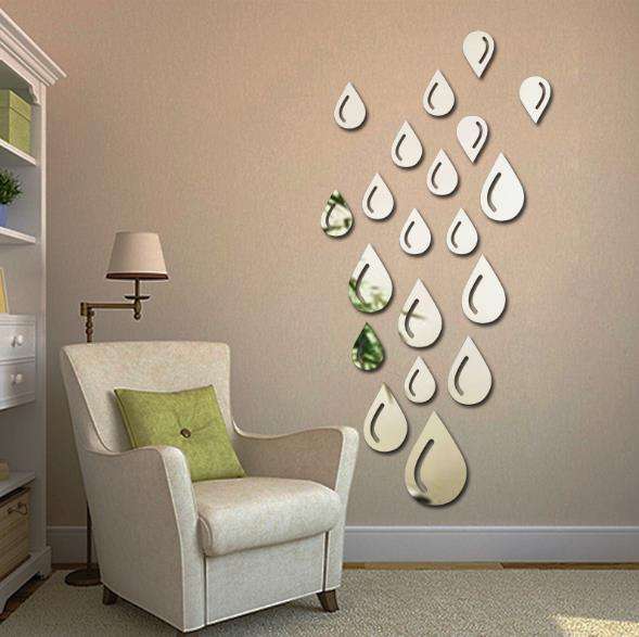 3D Water Drop Silver DIY Shape Mirror Wall Stickers Home Wall Bedroom Office De