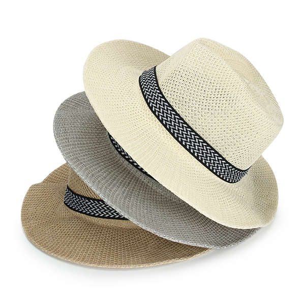 Unisex Polyester Straw Floppy Wide Brim Sun Bucket Hat Fedora Beach Panama Hats