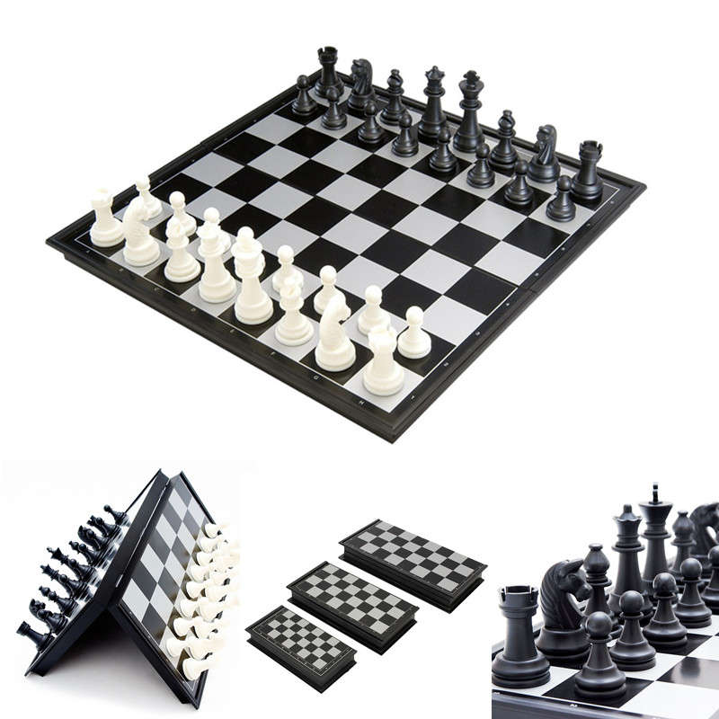 Portable 2 in 1 Magnetic Foldable International Chess/Checkers Board Games Toy