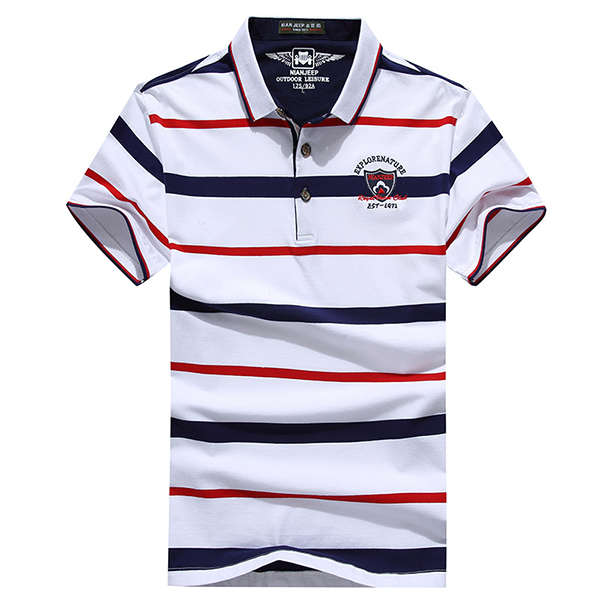 Men's Stripe Lapel Short Sleeve Polo T-shirt Spring Summer Fashion Casual Tops