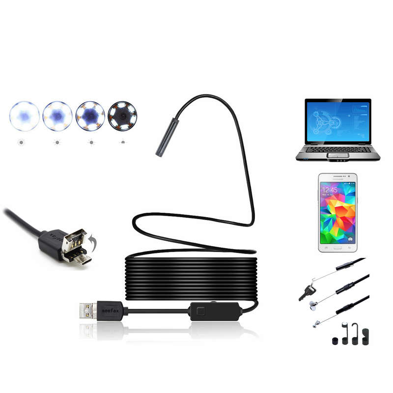 2 in 1 8mm 6LED IP67 Micro USB/USB Endoscope Borescope Inspection Camera Rigid