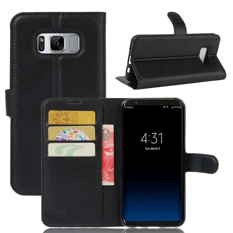 Lychee Leather Magnetic Flip Stand Bracket Card Solt Wallet Case Cover for Sams