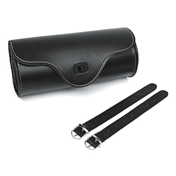 Motorcycle Barrel Saddle Bag PU Leather Metal Tool Bags Black Front Rear Moto L