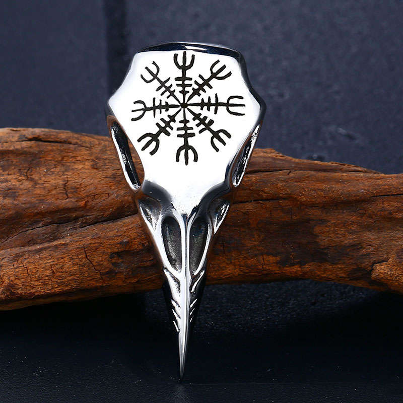 Viking Amulet Crow Skull Pendant Necklace Trendy Genuine Leather Chain for Men