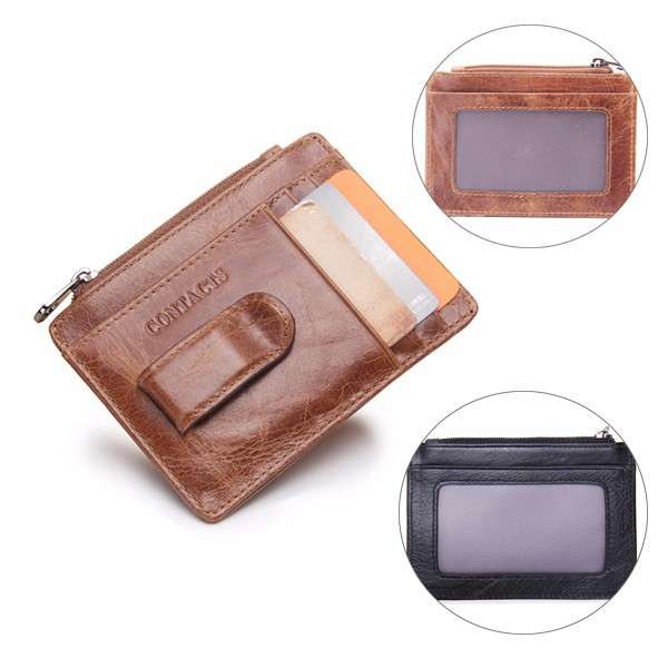 Men Genuine Leather Business Wallet Card Holder Coins Bag Money Clip