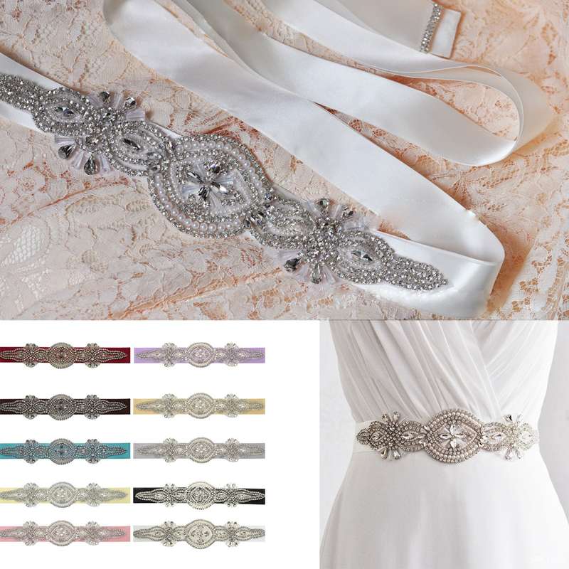Bride Rhinestone Bead Ribbon Elegant Party Dress Sash Belt Wedding Cocktail Dre
