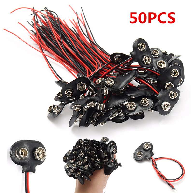 50Pcs 9V Battery Connector Snap Clip T Style Cable Wire Lead Holder Adapter 145