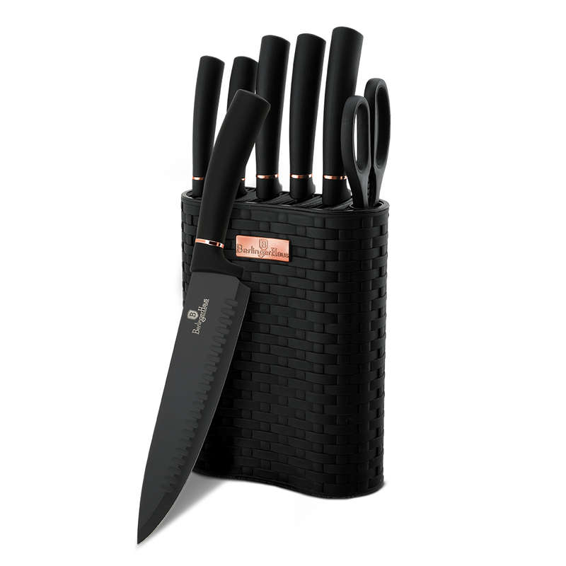 Berlinger Haus - 7 Pieces Stainless Steel Knife Set with Stand - Black