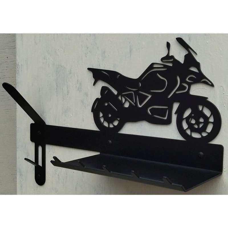 Eboy Steel Adventure Bike Helmet Holder with Jacket Hook, Keys Rack & Sunglasses Tray - Black