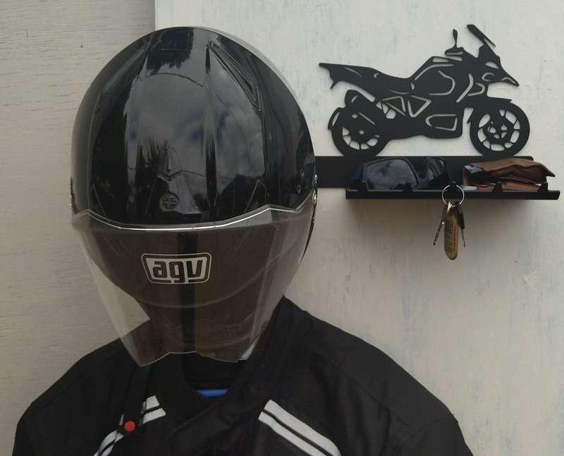 Eboy Steel Adventure Bike Helmet Holder with Jacket Hook, Keys Rack & Sunglasses Tray - Black