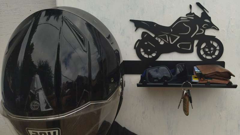 Eboy Steel Adventure Bike Helmet Holder with Jacket Hook, Keys Rack & Sunglasses Tray - Black