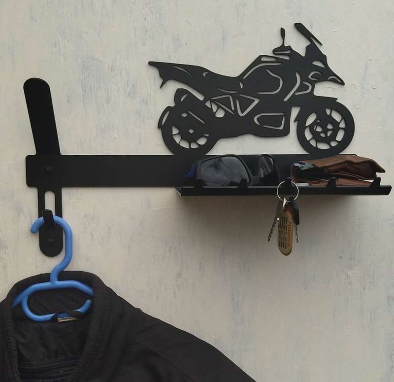 Eboy Steel Adventure Bike Helmet Holder with Jacket Hook, Keys Rack & Sunglasses Tray - Black